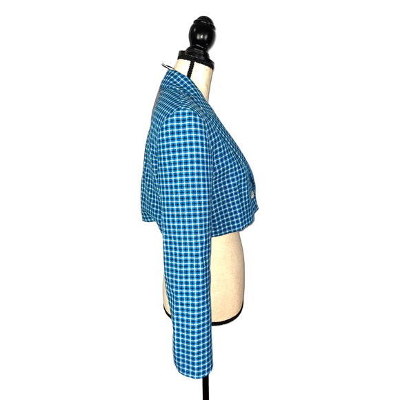 NWT  ZARA Blue Black Checked Cropped Blazer Jacket        Size:  XS - Picture 3 of 5
